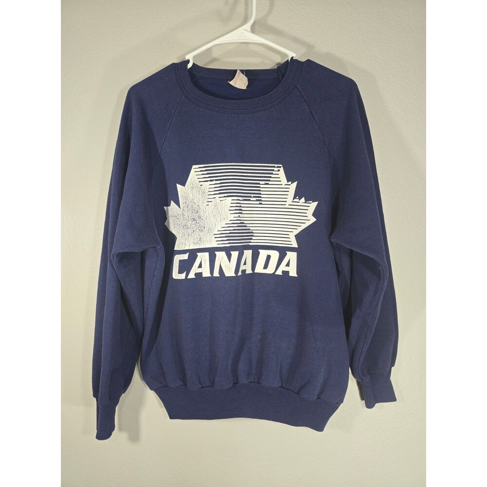 Vintage Canada Maple Leaf Sweatshirt Size Large Navy Slouchy Retro AC